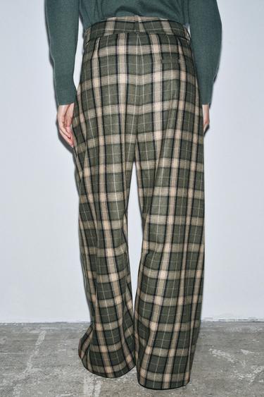 PANTALON À CARREAUX AVEC LAINE ZW COLLECTION - Marron foncé de Zara - Image 2