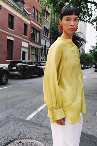 ZW COLLECTION FLOWING SHIRT WITH RAMIE - Yellow by Zara - Image 2