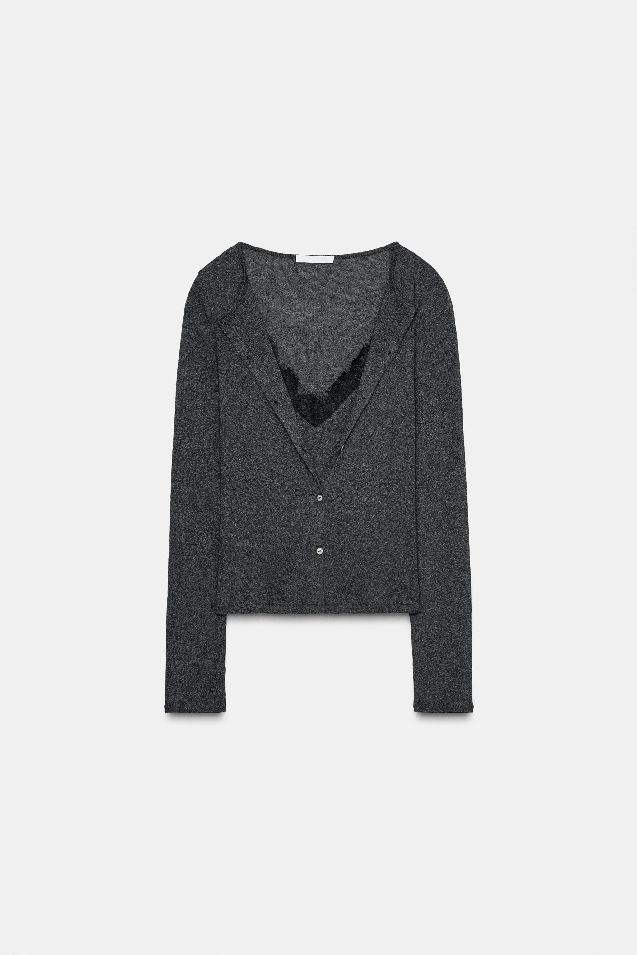 断*離様 COMBINATION LACE TOP カーキ LACE COMBINATION JACKET TOP - Sand / Marl | ZARA United States
