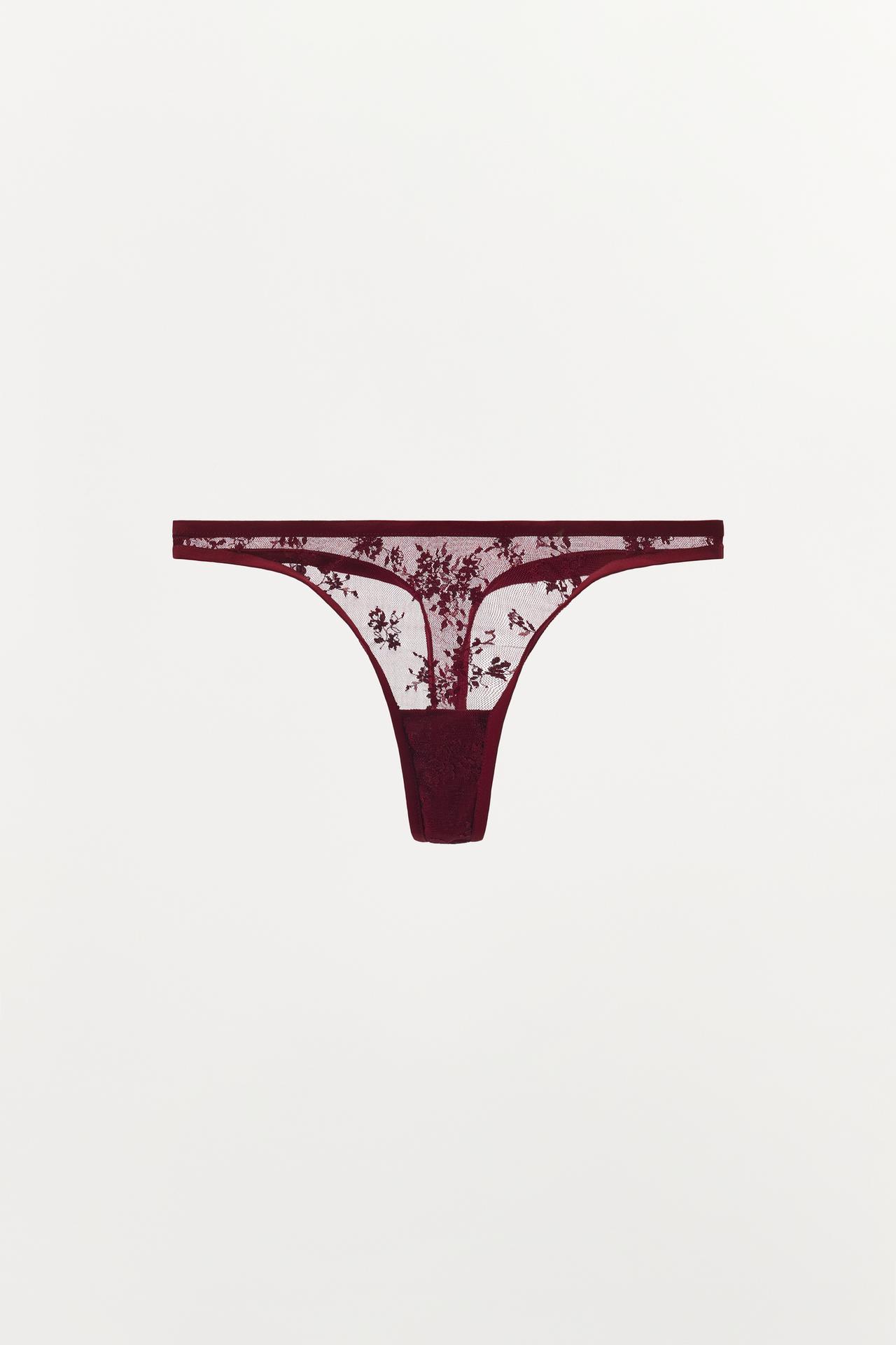 LACE THONG — Burgundy