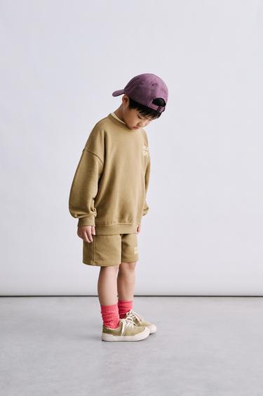 Zara PRINTED TEXT SWEATSHIRT - Khaki