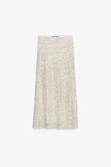 SEQUIN MIDI SKIRT - Silver by Zara - Image 3
