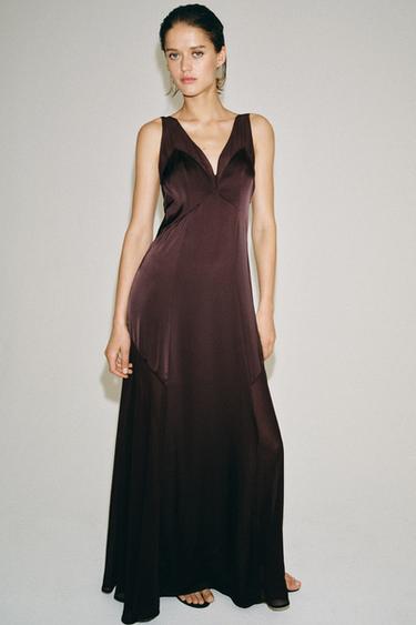 ZW COLLECTION SATIN LONG DRESS - GARNET by Zara