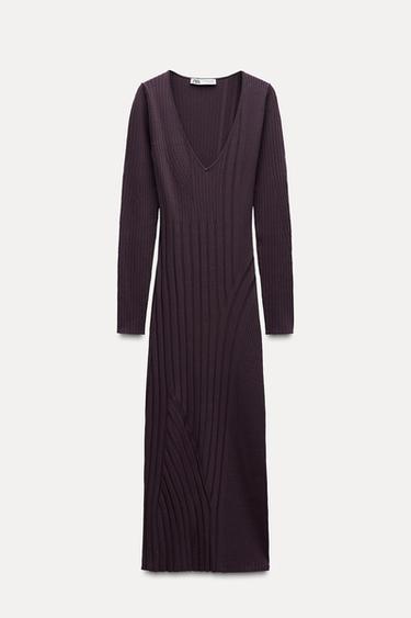 RIBBED KNIT DRESS - Dark burgundy by Zara
