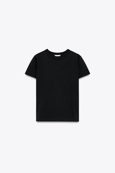 Zara INTERLOCK SHORT SLEEVE T-SHIRT - Black