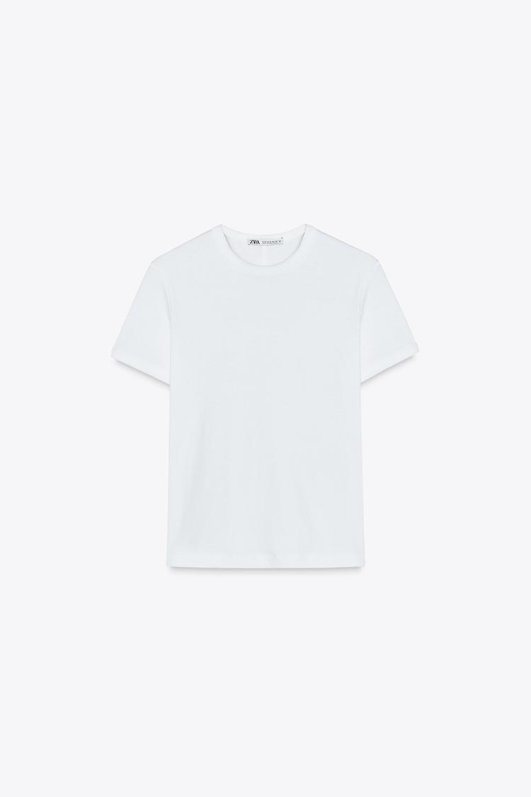 Zara BACK SEAMED T-SHIRT - White - Image 4