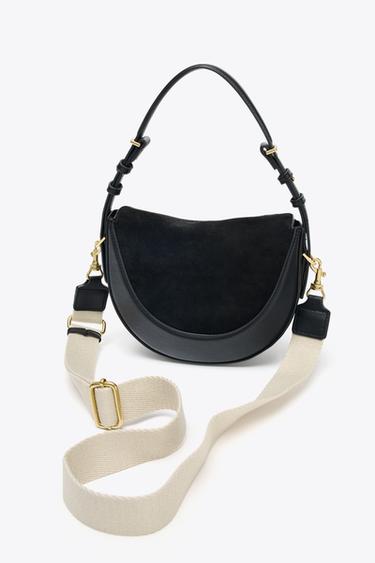 SAC BANDOULIÈRE AVEC RABAT EN CUIR - Noir de Zara