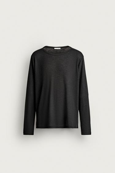 RELAXED FIT RIBBED T-SHIRT - Black by Zara