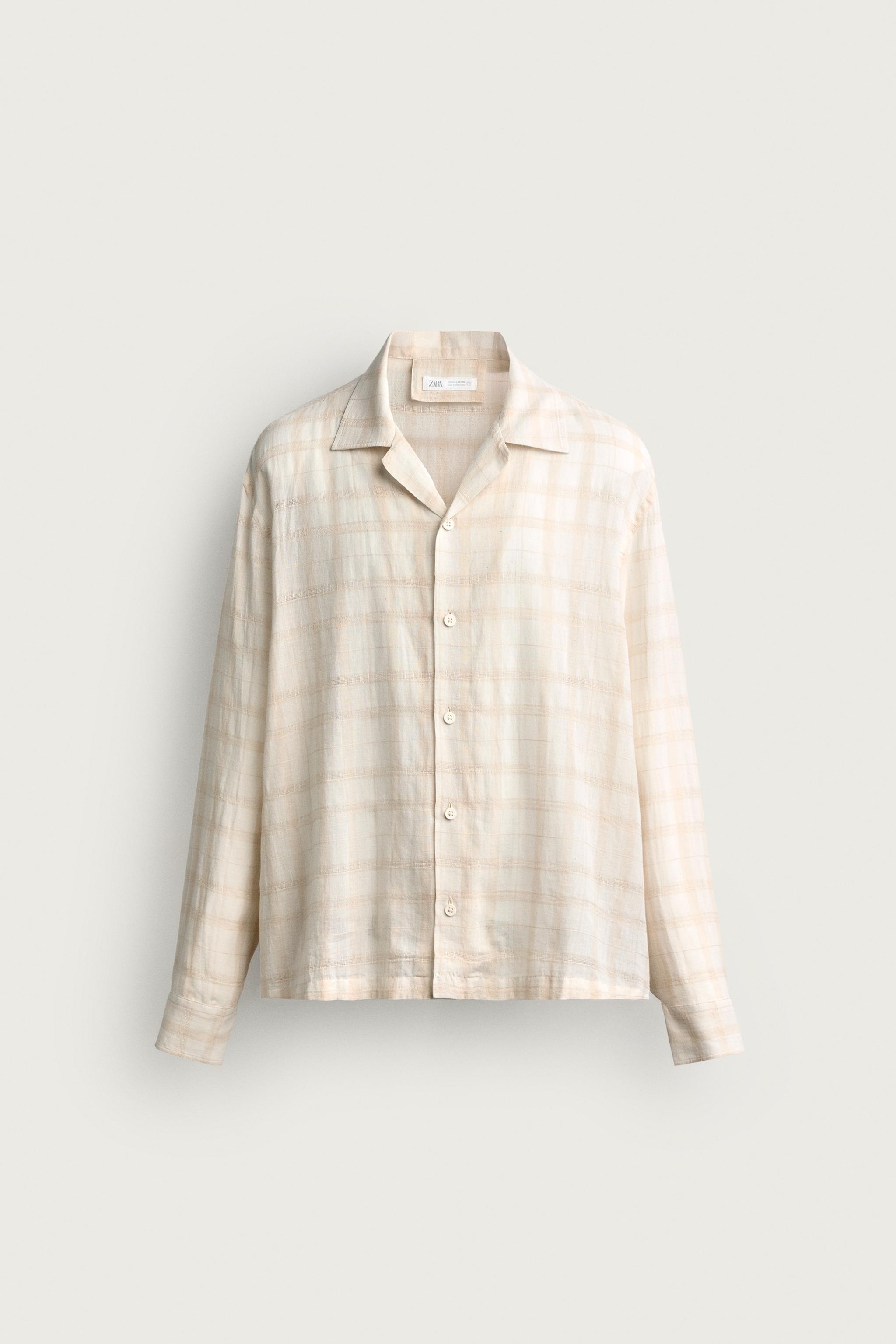 RELAXED FIT COTTON-LINEN JACQUARD SHIRT — Ecru