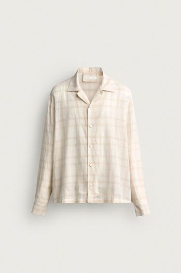 Zara 棉麻混紡提花休閒襯衫 - 裸色