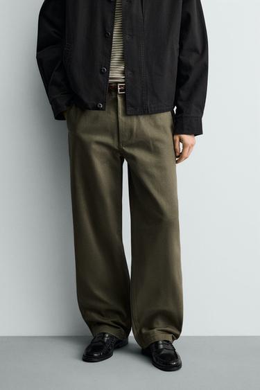 Zara RELAXED FIT CHINO PANTS WITH BELT LOOPS - Khaki