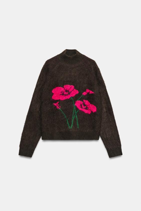 PULL EN MAILLE À FLEURS - Marron de Zara - Image 6