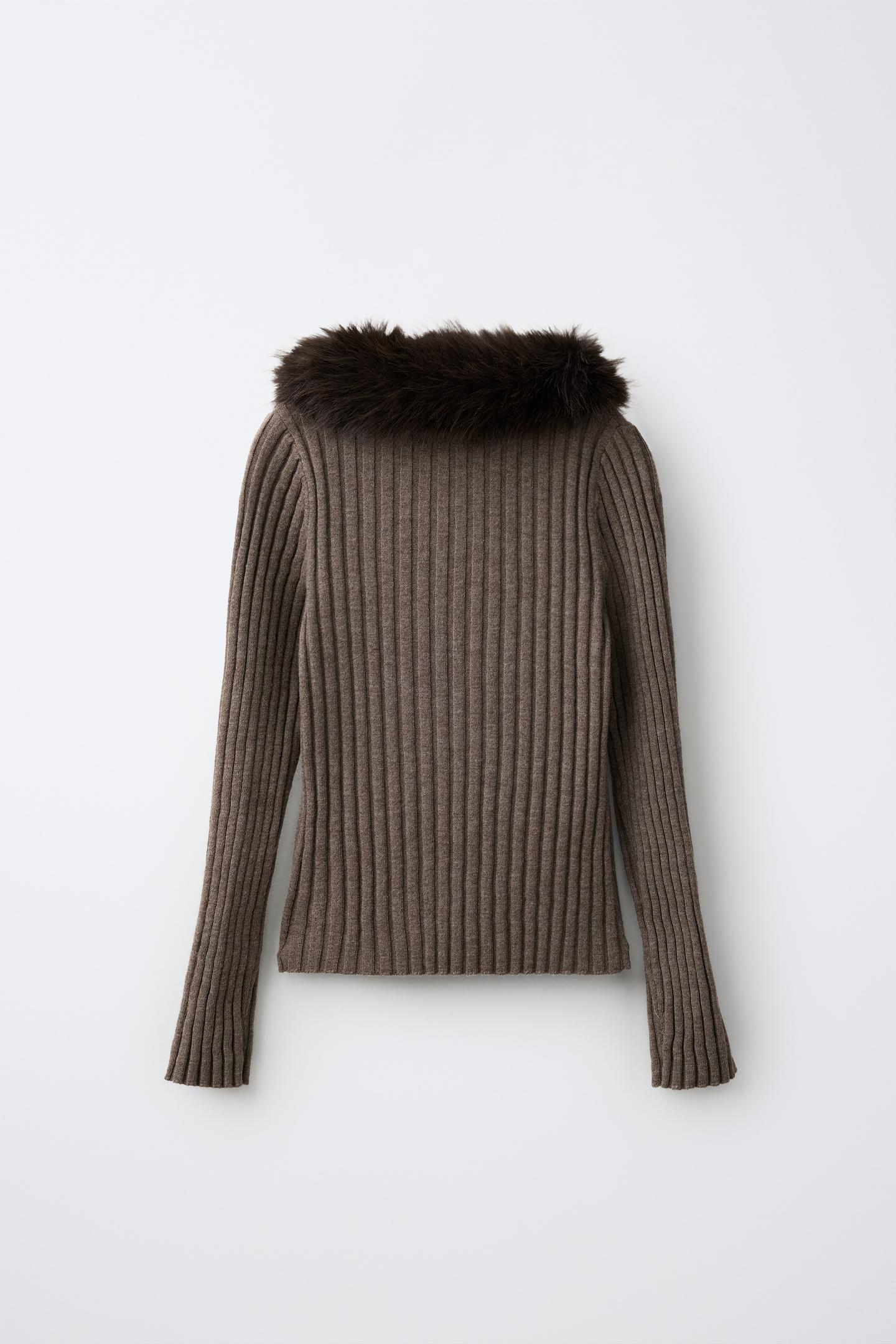 Детский свитер Zara Faux Fur Quarter-Zip, цвет: Коричневый — фото 4