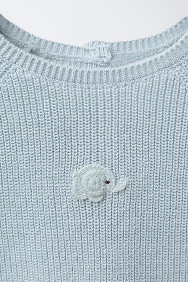 EMBROIDERED ELEPHANT PURL KNIT SWEATER - Sky blue by Zara - Image 2