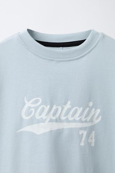T-SHIRT JOGGING AVEC INSCRIPTION ET ÉTIQUETTE - Vert d'eau de Zara - Image 2