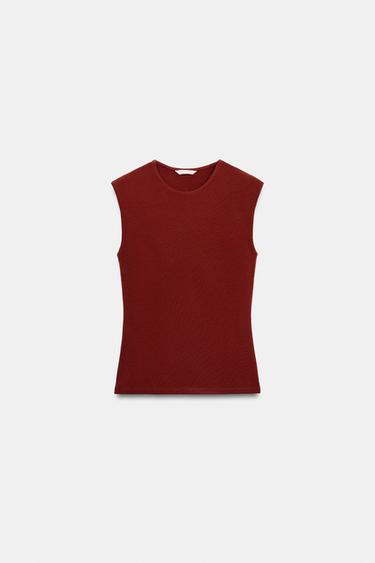 Zara SLEEVELESS T-SHIRT - Brick
