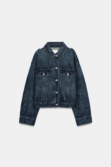 Zara TRF DENIM JACKET WITH TABS - Navy blue