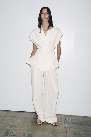 ZW COLLECTION LINEN BLEND DOUBLE-BREASTED WAISTCOAT - White by Zara - Image 3
