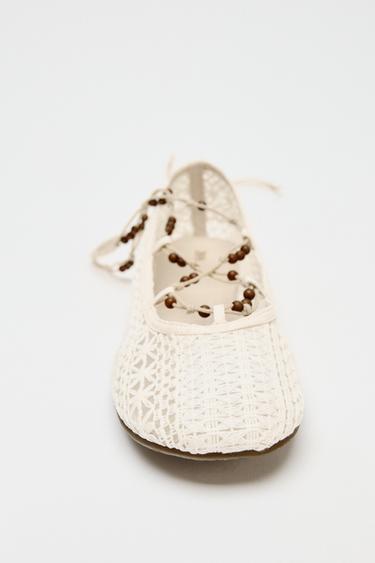 CROCHET BALLERINAS WITH BEADS - Ecru White by Zara - Image 3