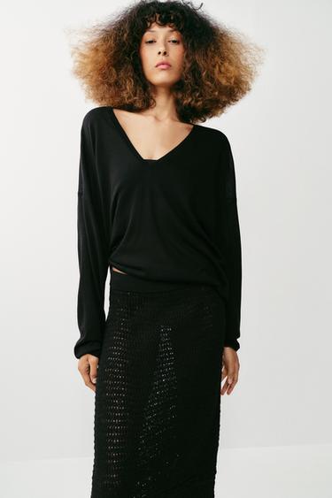 JUPE LONGUE EN MAILLE POINTELLE - Noir de Zara - Image 2