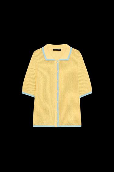 Zara COLLAR POLO CARDIGAN - Light yellow - Image 0