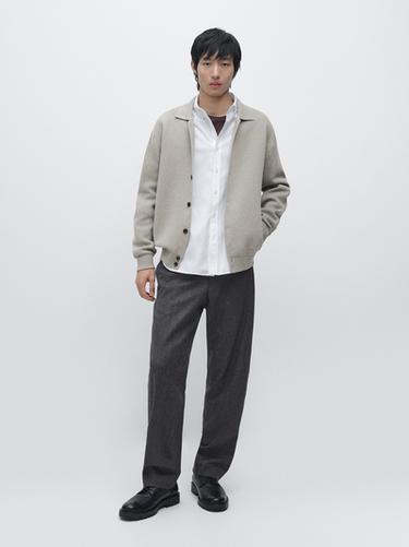 Zara 100% cotton knit cardigan with polo collar - Apple green