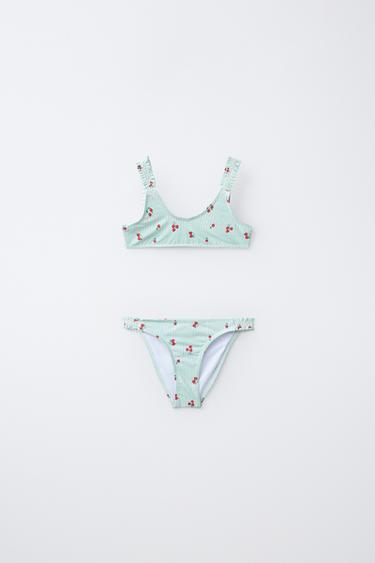 6–14 YRS / STRIPED & STRAWBERRY BIKINI - Green by Zara