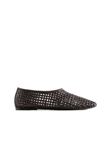 Zara BRAIDED LEATHER BALLET FLATS - Brown