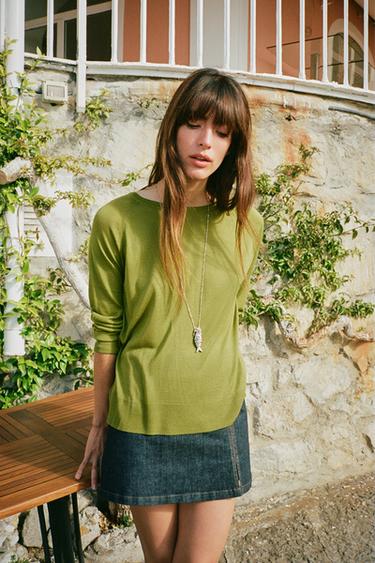 PULL EN MAILLE FINE - Vert de Zara