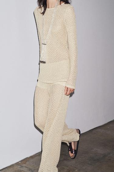 Zara METALLIC THREAD PANTS - Golden