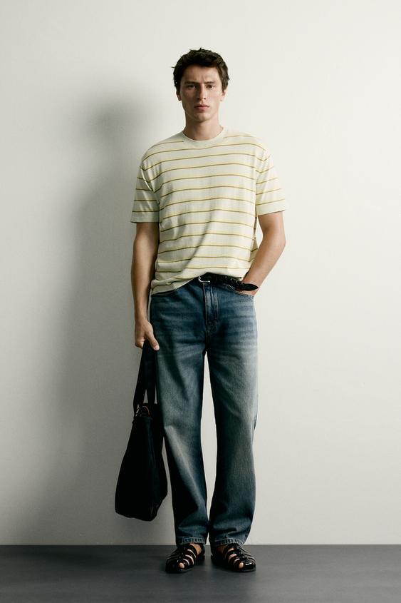 STRIPED REGULAR FIT KNIT T-SHIRT - Sea green de Zara - Imagen 0