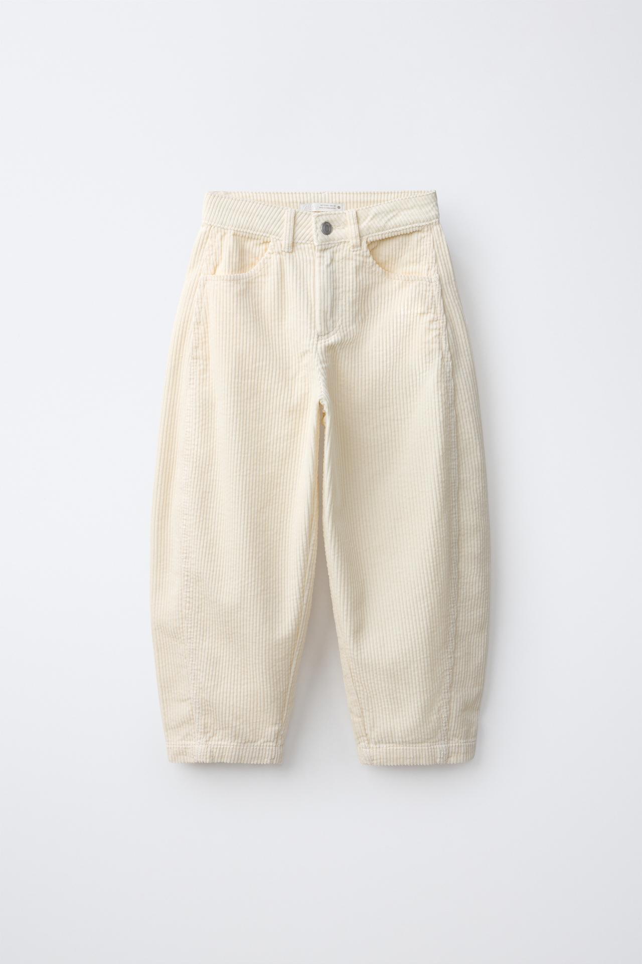 CORDUROY BARREL PANTS — Ecru