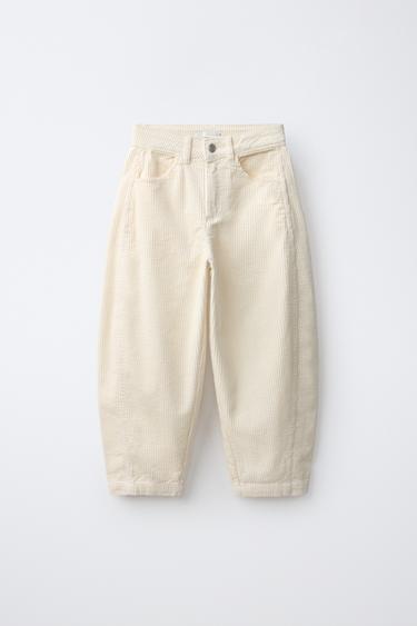 CORDUROY BARREL PANTS — Ecru 1