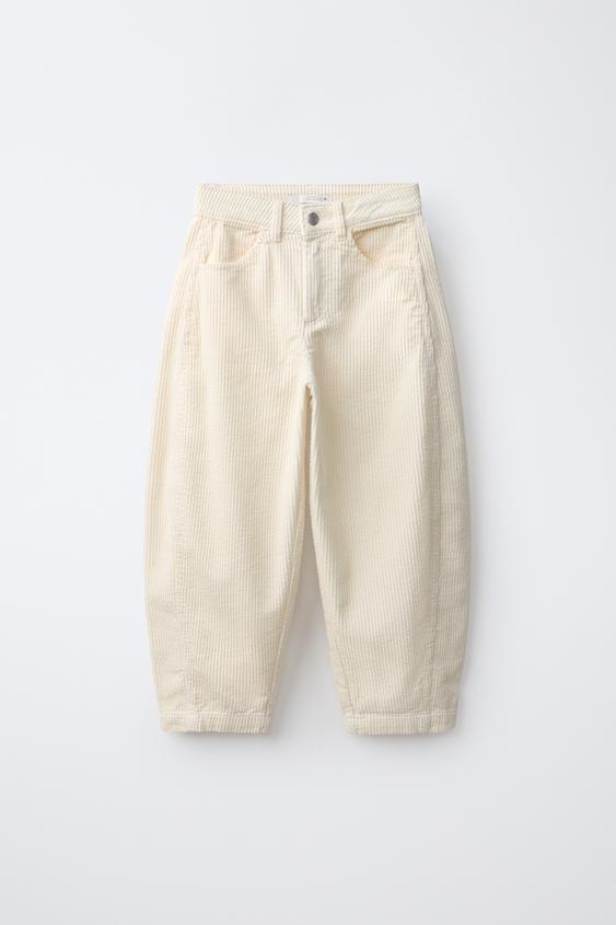 CORDUROY BARREL TROUSERS - Ecru by Zara - Image 0