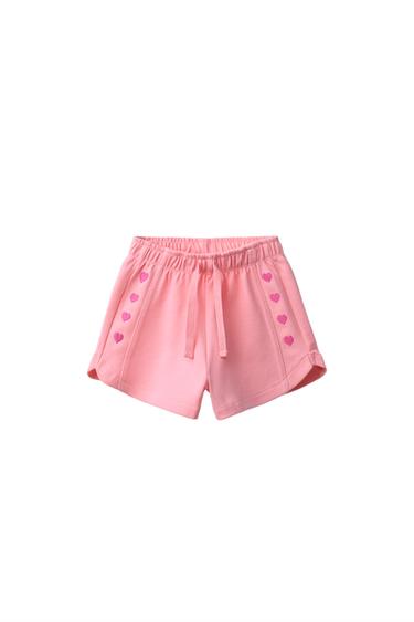BERMUDA FELPA INTERLOCK CORAZONES BORDADOS - Mandarina de Zara