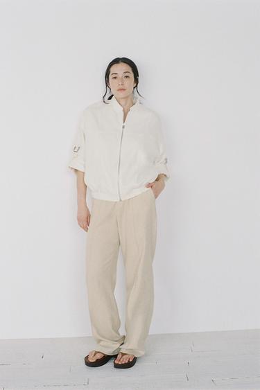 リネンストレートパンツライトベージュZaraのリネンストレートパンツ - ライトベージュ 