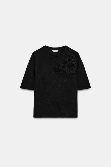 SOFT FLOR T-SHIRT - Black by Zara