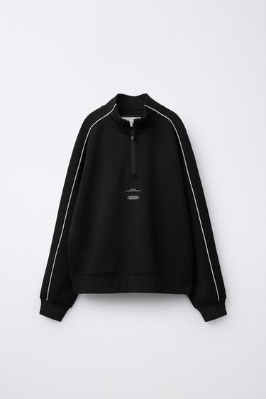 СПОРТИВНАЯ ТОЛСТОВКА С КОНТРАСТНЫМИ КАНТАМИ — ЧЕРНЫЙ от Zara
