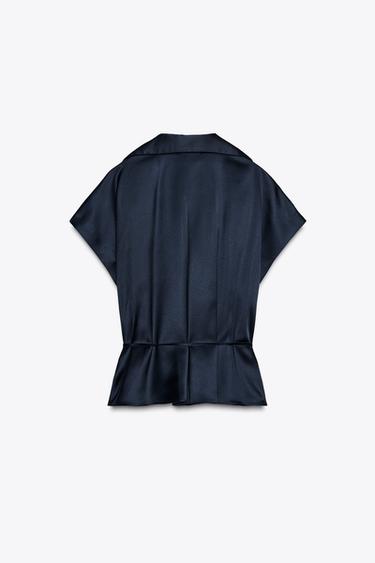 SATIN SHIRT WITH BELT - Navy blue by Zara - Image 7