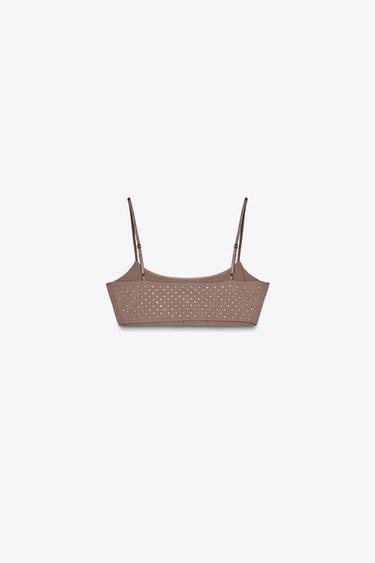 RHINESTONE CROP TOP - Brown / Taupe by Zara