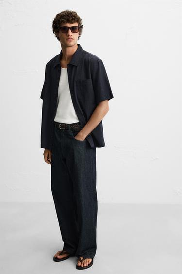 COTTON/LYOCELL JACQUARD SHIRT - Navy blue by Zara - Image 5