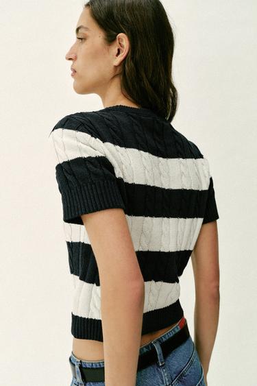 PULL EN MAILLE À RAYURES ET TORSADES - rayures de Zara - Image 4