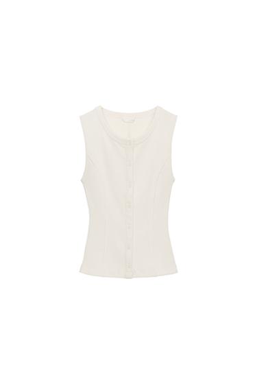 RIBBED BUTTON-UP WAISTCOAT - Ecru by Zara