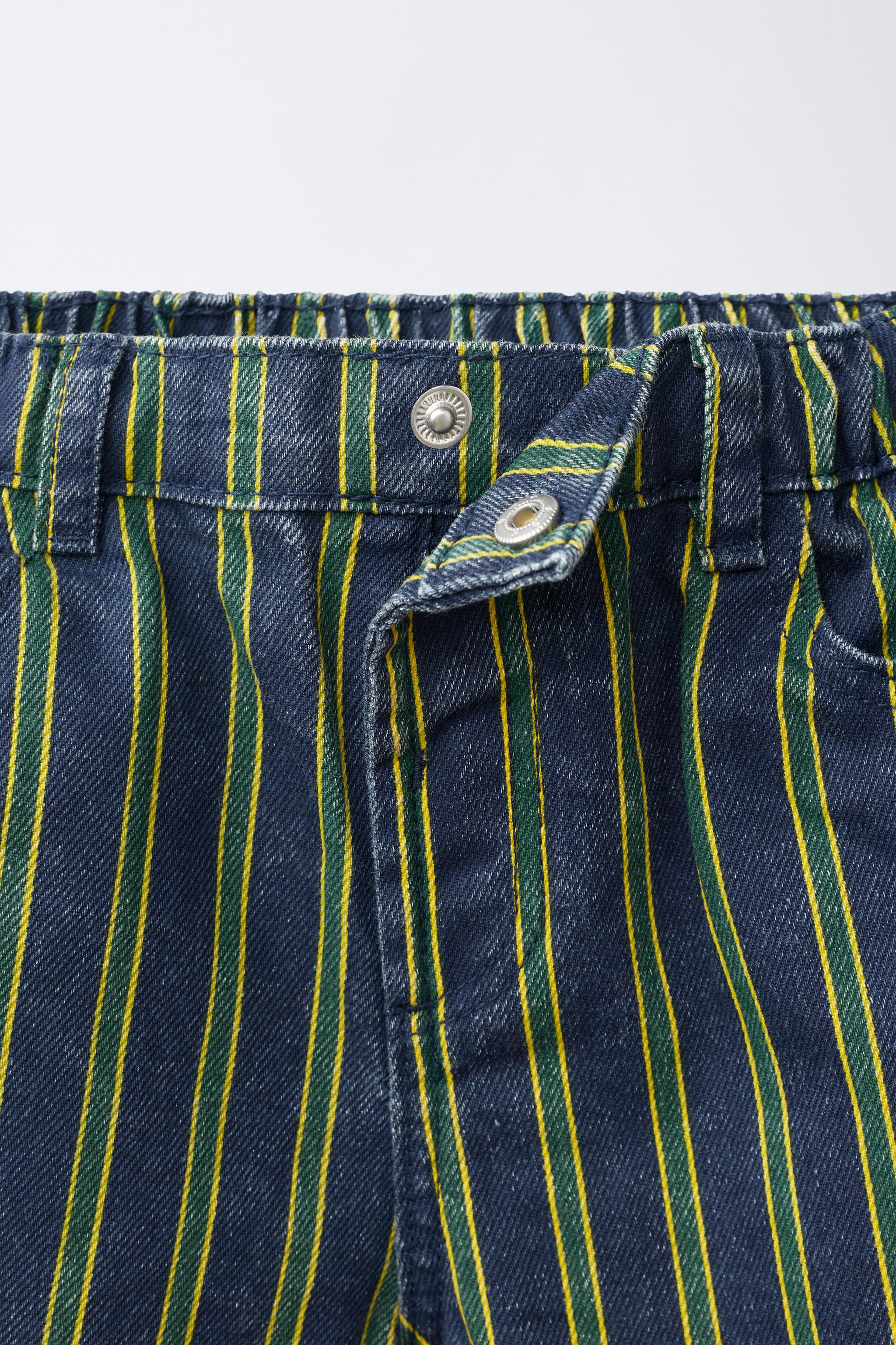 STRIPED TWILL BAGGY PANTS