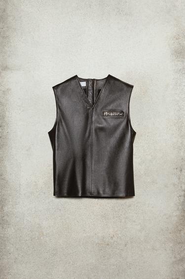 스터드 가죽 베스트 LUDOVIC DE SAINT SERNIN x ZARA - Zara 브라운