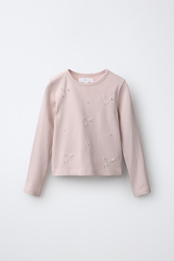PLAYERA RIB BORDADO PERLAS - Rosa de Zara - Imagen 0