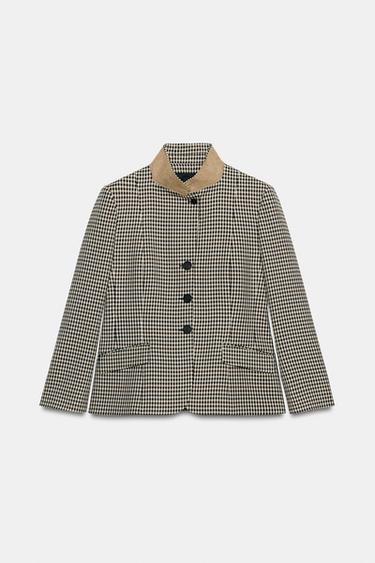 ZW COLLECTION CONTRAST COLLAR CHECK BLAZER - Brown by Zara - Image 5