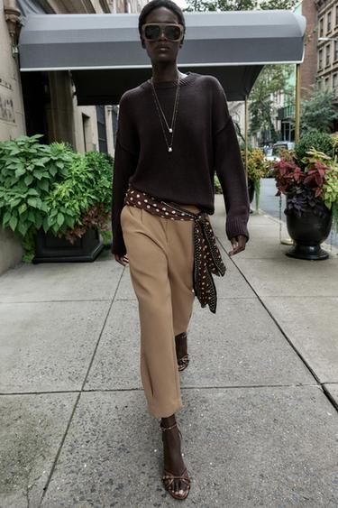 Zara PLEATED TAPERED PANTS - taupe brown