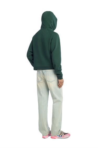 Zara EMBROIDERED LOGO HOODIE SWEATSHIRT - Mid-green