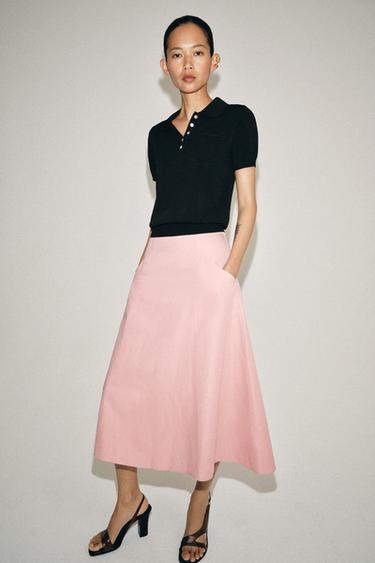 JUPE MIDI FLUIDE ZW COLLECTION - Rose de Zara